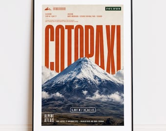 Cotopaxi print : mountain poster for climbers and mountaineers poster