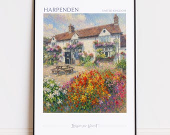 Harpenden-poster: charmante Britse reiskunst (ingelijste print)