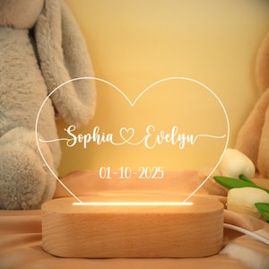 Personalized Heart Couple Name Light,Names and Date Lamp,Anniversary Gift,Valentines Day Gift,Romantic Gift for Her,Bedside Lamp,Home Decor