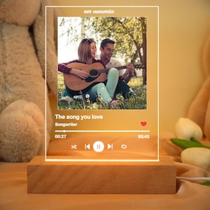 Personalized Photo Night Light,Photo Music Plaque,Valentines Day Gift,Music Love Gift,Song Acrylic Night Light,Bedroom Decor,Gift for Couple
