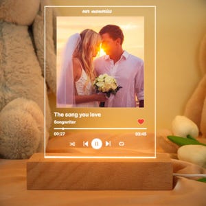 Personalized Photo Night Light,Photo Music Plaque,Valentines Day Gift,Music Love Gift,Song Acrylic Night Light,Bedroom Decor,Gift for Couple