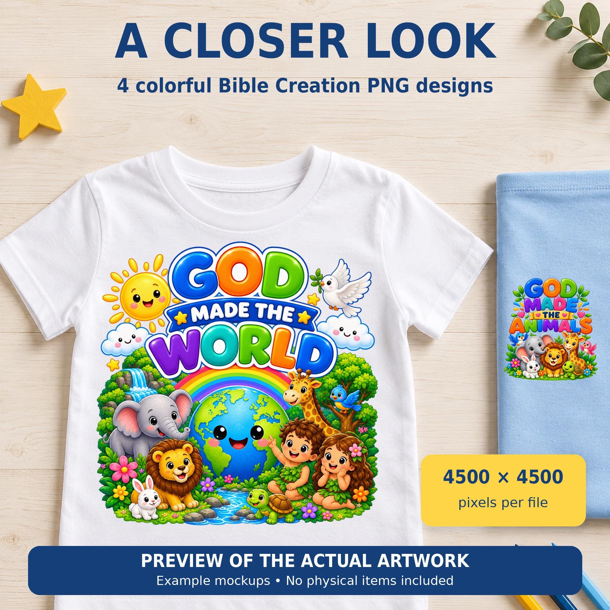 Bible Creation T-Shirt PNG Bundle, 4 Christian Designs, Transparent 300 DPI Digital Download · vista 4