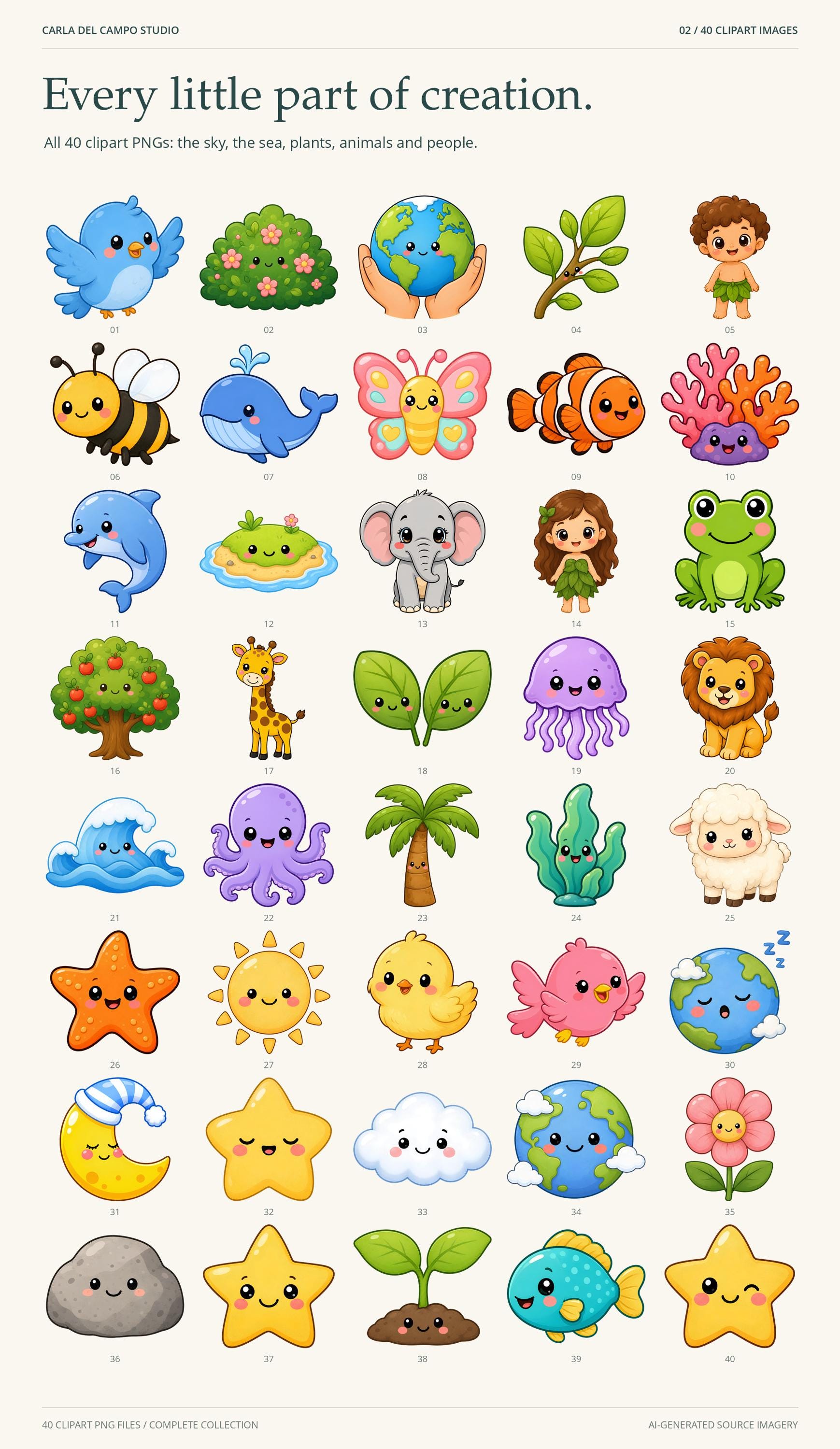 Bible Creation Kawaii Bundle, 88 PNG Clipart, Stickers and Badges, 2 Printable PDFs, Christian Digital Download · vista 2