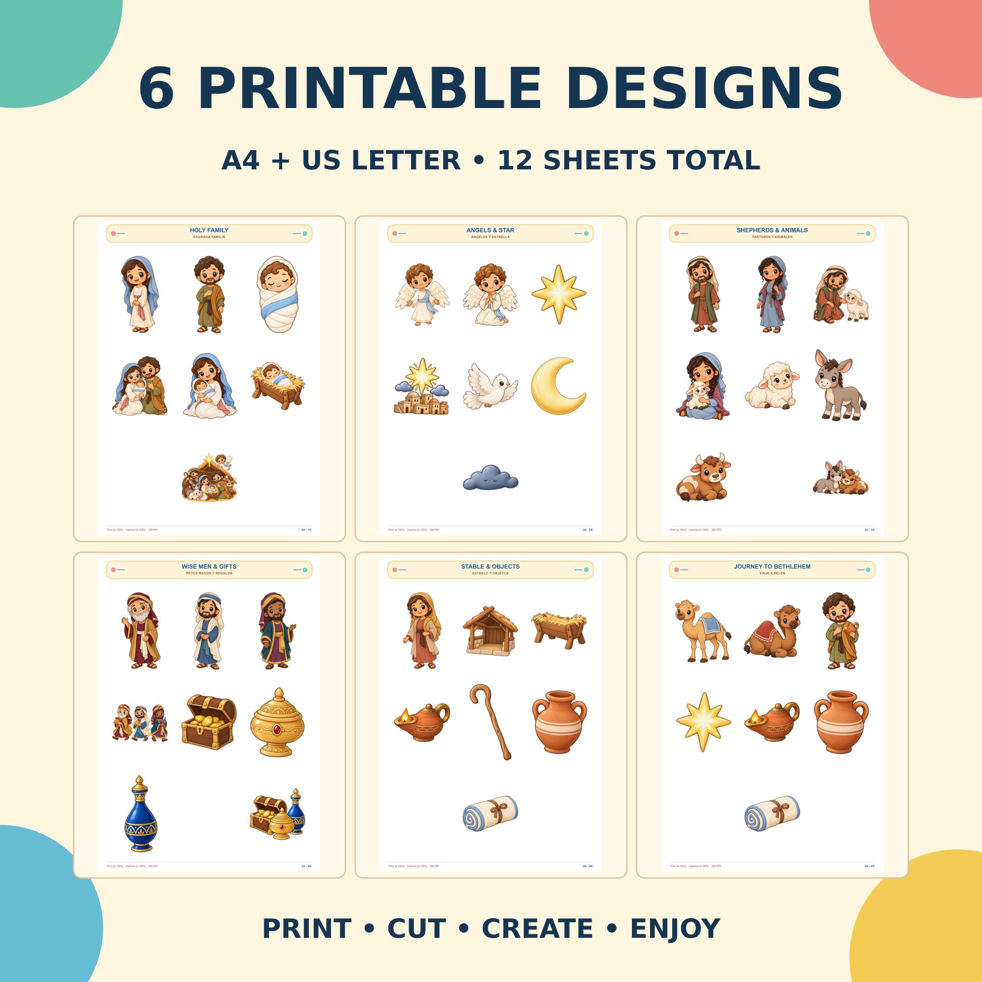 Nativity Kawaii Stickers, 40 PNG Designs, 12 A4 and US Letter Sheets, Christmas Bible Printable · vista 3