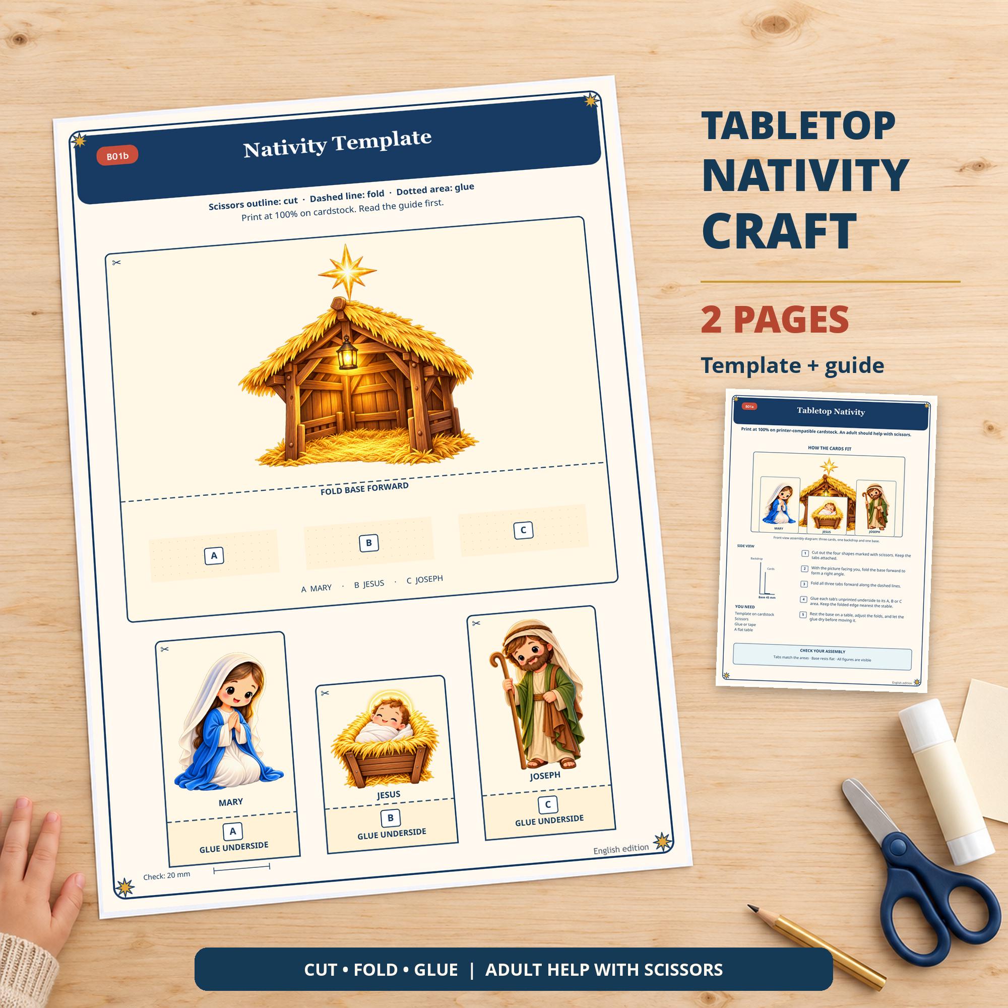 Nativity Activity Pack for Kids, English & Spanish Bible Worksheets, Christmas Paper Craft, Color and Low Ink PDF · vista 3