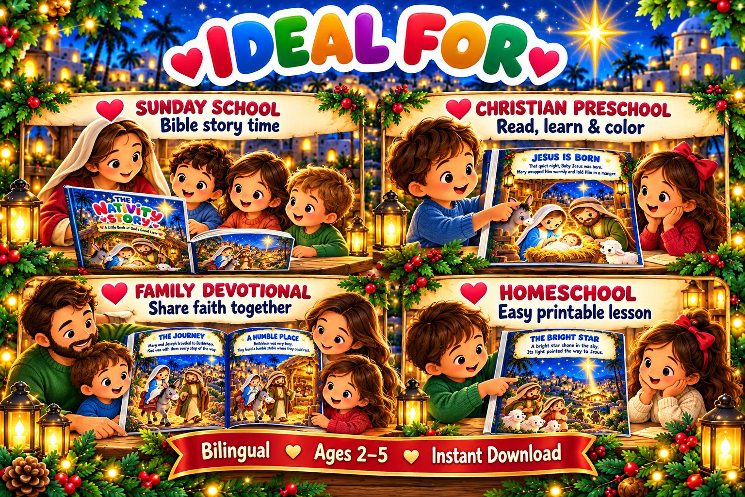 Bilingual Nativity Story Mini Book, English and Spanish Christmas Printable, Kids Bible Story and Activities, PDF PNG · vista 2