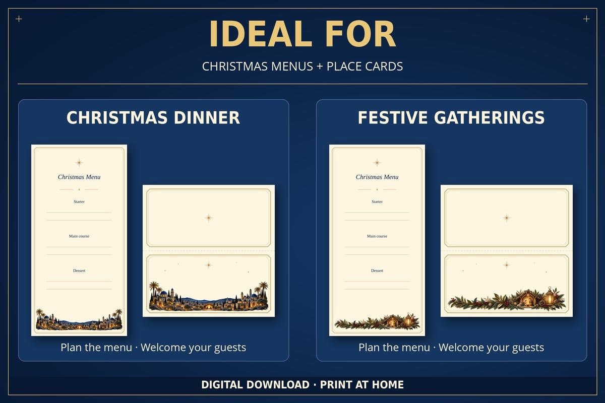 Christmas Menu and Place Cards Printable, 2 Coordinated Sets, English and Spanish · vista 3