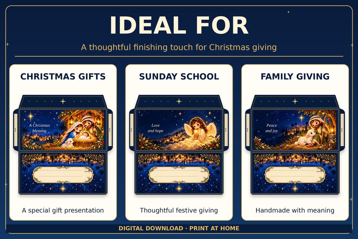Nativity Gift Envelopes Printable, 4 Designs in English and Spanish · vista 3