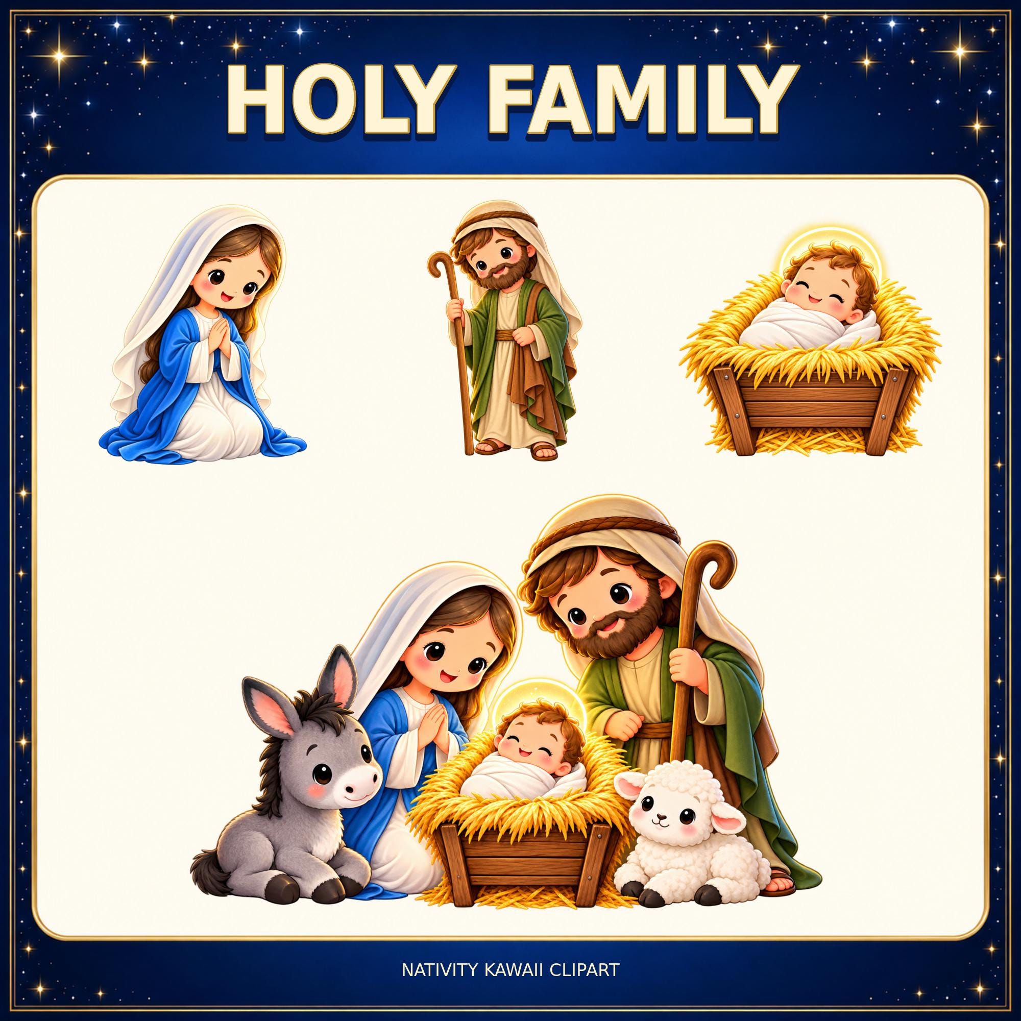 Nativity Kawaii Clipart Bundle, 40 Christian Christmas Transparent PNGs, 4000px, 300 DPI · vista 4