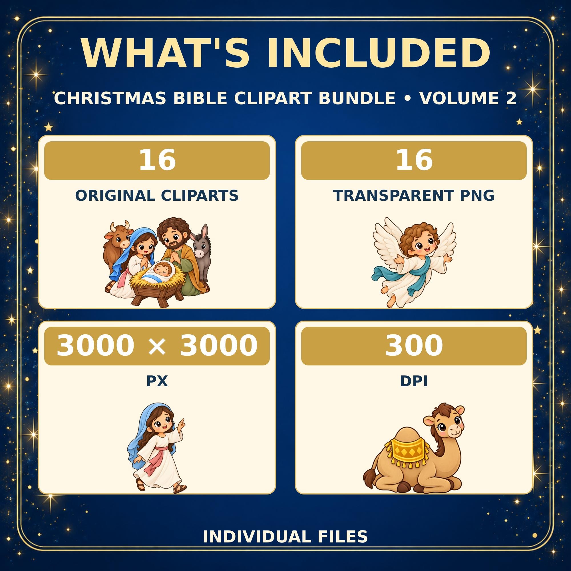 Christmas Bible Kawaii Clipart Vol 2, 16 Transparent PNGs, 3000px Nativity Digital Art · vista 2