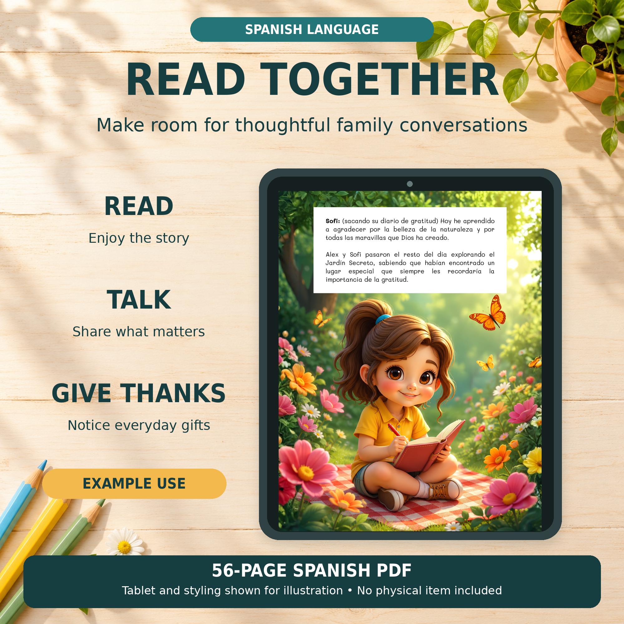 Sofi and Alex Spanish Christian Storybook, 56 Page Gratitude Book with Kids Activities, Printable PDF · vista 4