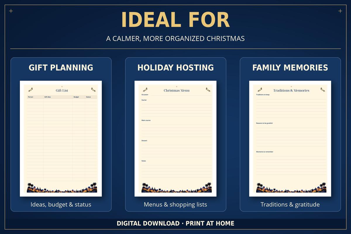 Christmas Planner Printable, 10 Undated Pages, English and Spanish, Color and Low-Ink PDFs · vista 3