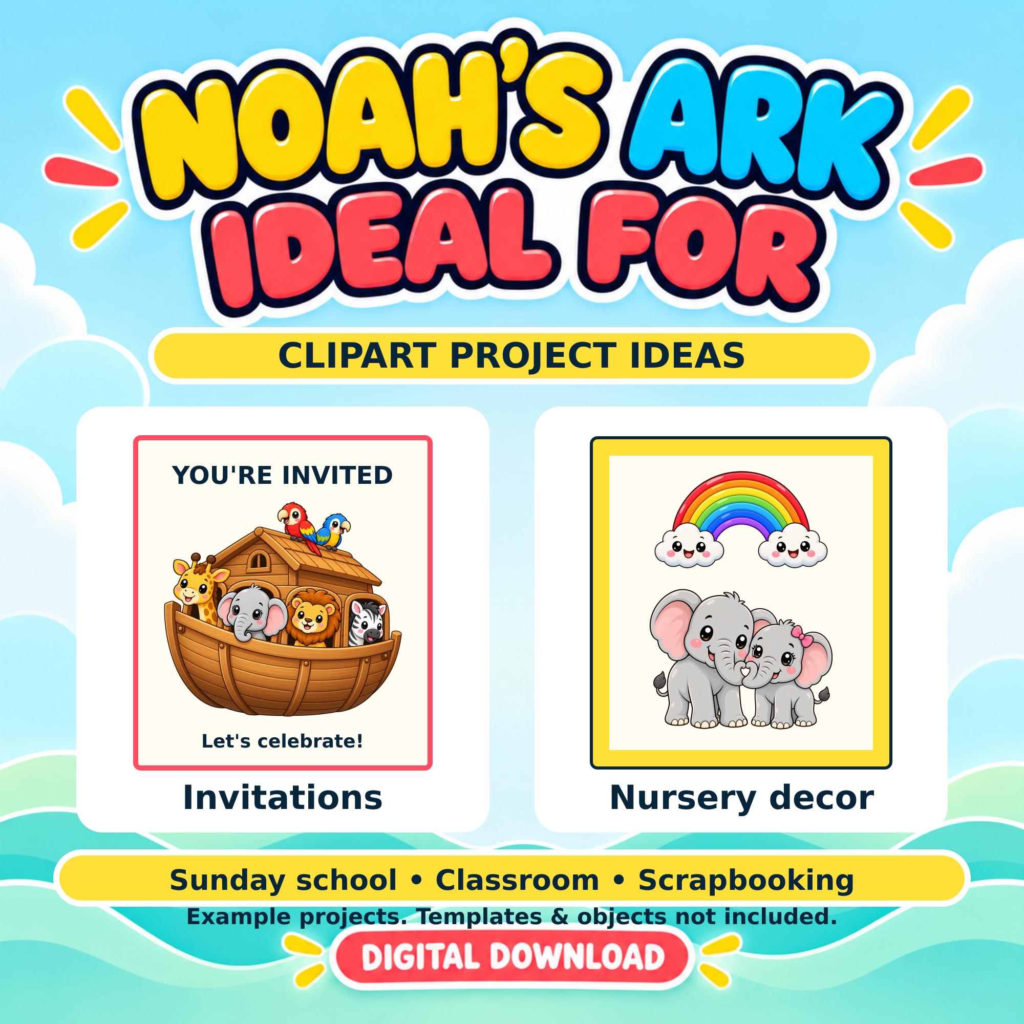 Noah's Ark Kawaii Clipart, 20 Transparent PNGs, 3600px, Bible Animals Digital Download · vista 3