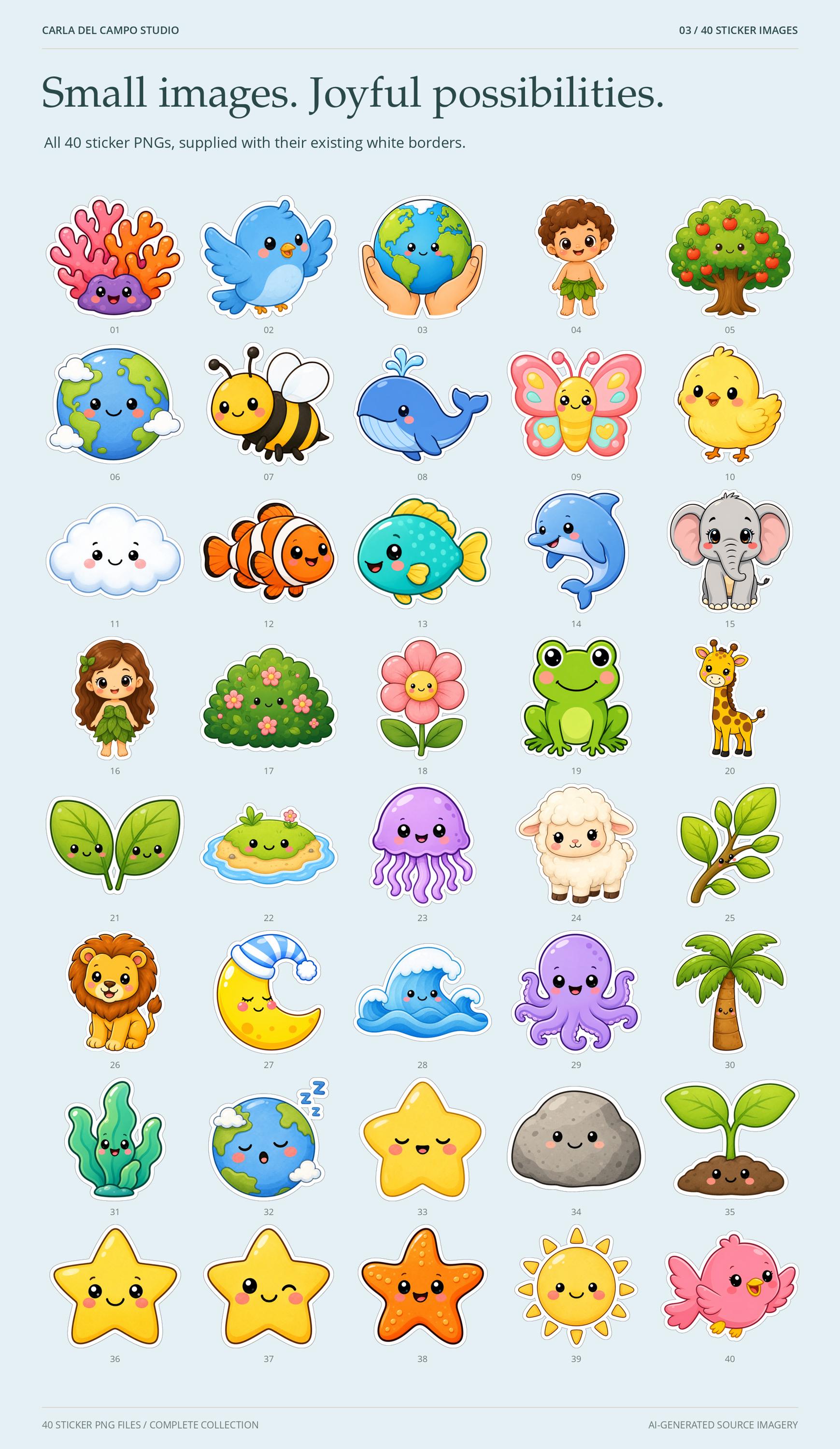 Bible Creation Kawaii Bundle, 88 PNG Clipart, Stickers and Badges, 2 Printable PDFs, Christian Digital Download · vista 3