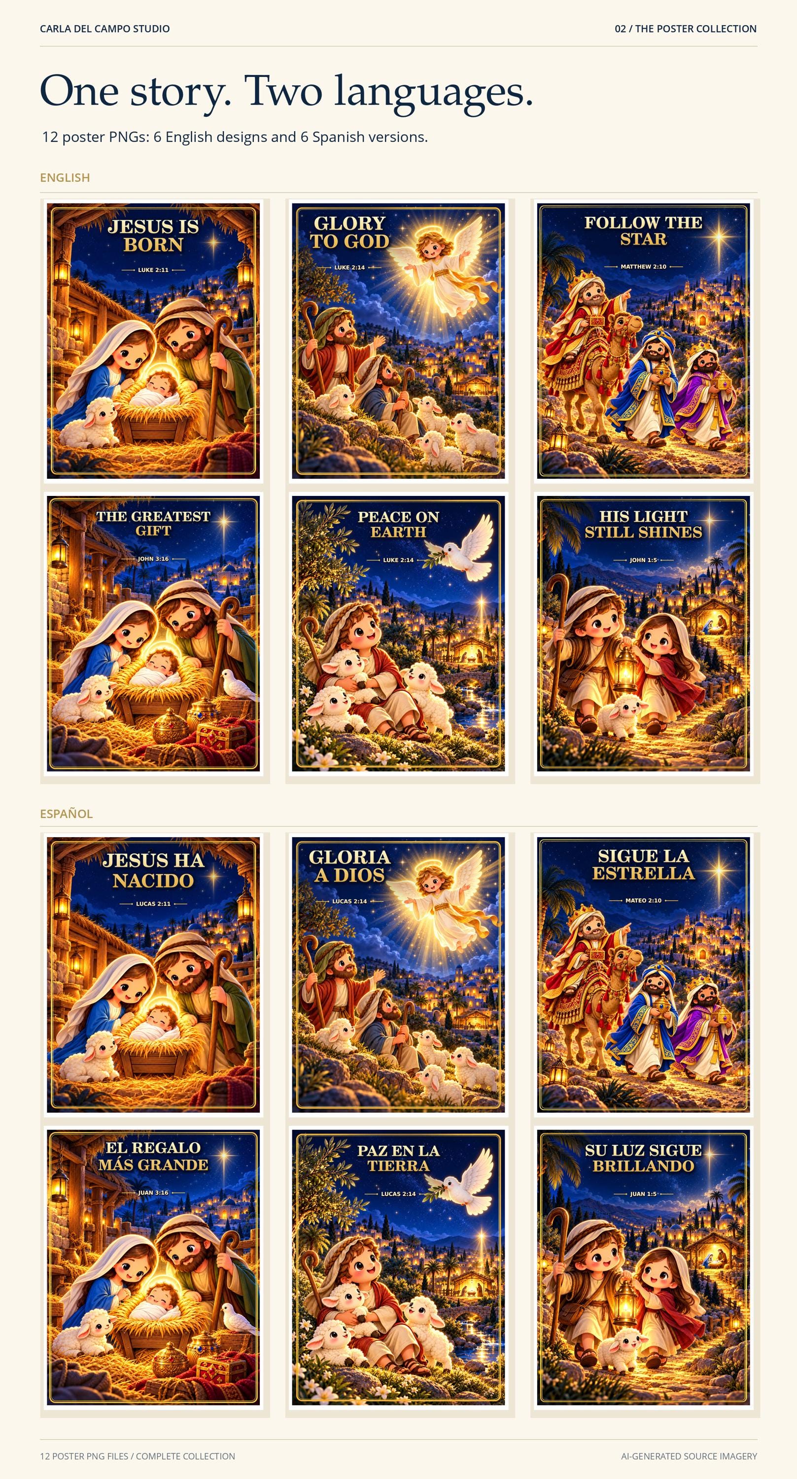 Kawaii Nativity Classroom Decor Bundle, Bilingual Christmas Posters, Labels and Banners, English Spanish Printables · vista 4
