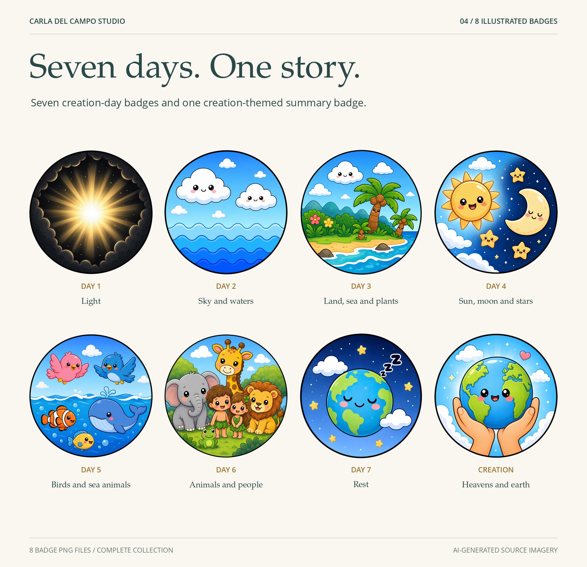 Bible Creation Kawaii Bundle, 88 PNG Clipart, Stickers and Badges, 2 Printable PDFs, Christian Digital Download · vista 4