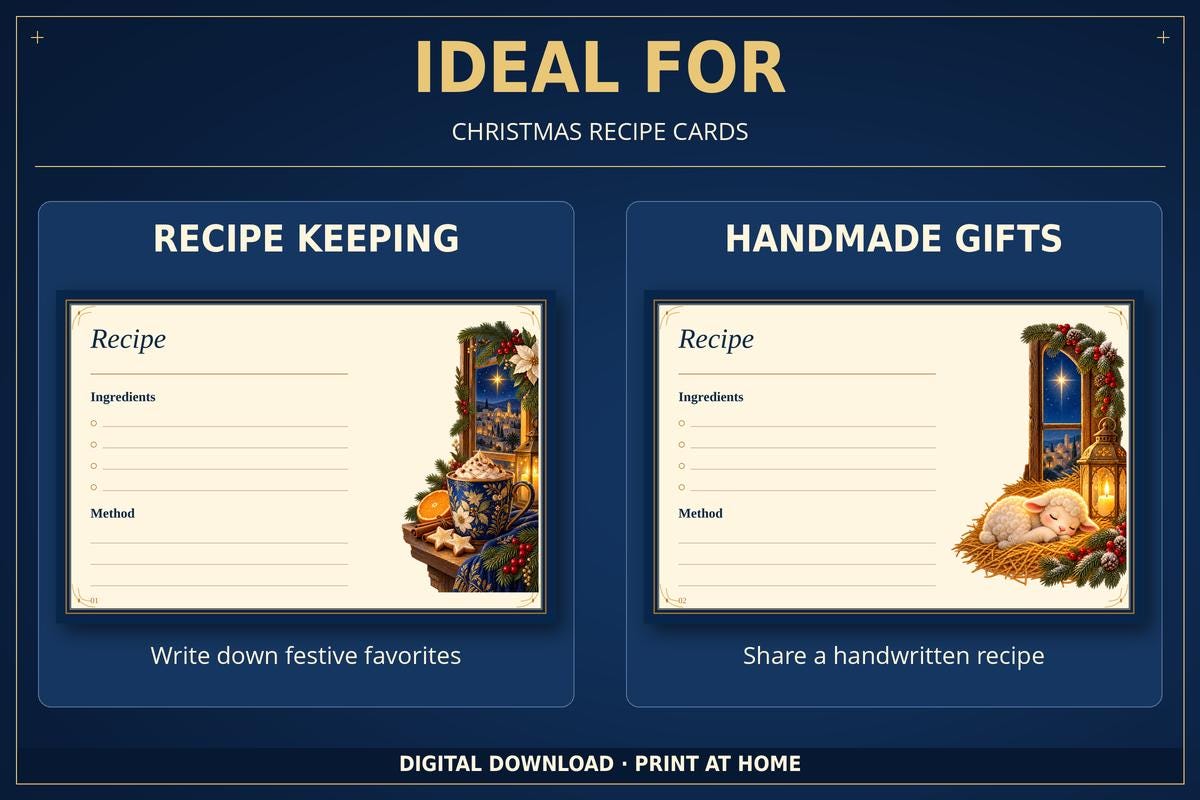 Christmas Recipe Cards Printable, 3 Double-Sided 4x6 Designs, English and Spanish · vista 3
