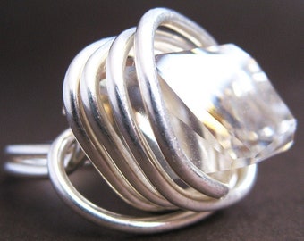 Kayllie Cocktail Ring: Swarovski crystal, fine silver wire