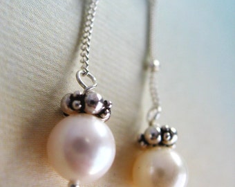 Pearl Earrings: freshwater pearl, Thai silver, Swarovski crystal, sterling silver