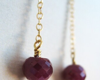 Gina Earrings: dyed ruby, gold filled