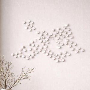 3D Clay Flower Blossoms White Japandi Decor - Minimalist Statement Wall Sculpture - 200 Piece Set