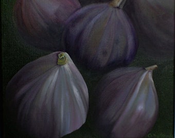 Figs Painting - Kitchen Oil Painting Kitchen Wall Art Original Purple Painting Botanical Home Decor