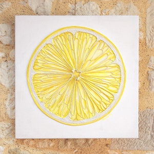 Lemon Painting - Large Painting, String Art, Textured Abstract, Lemon Art, Yellow Painting, Kitchen Art, Kitchen Decor, Unique Art, Food Art