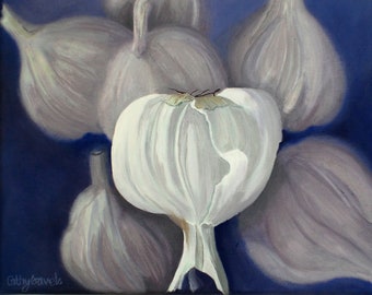 Kitchen Wall Art - Garlic Painting Kitchen Picture Oil Painting Still Life Art Original Botanical Home Decor