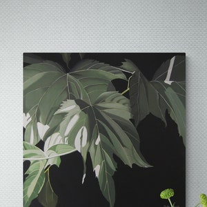 Mulberry Leaves Painting - Modern Green Monochromatic Nature Botanical Acrylic Painting on Canvas