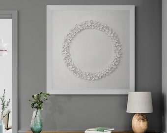 Hydrangea Art - 3D Wall Art, Sculptural Wall Art, Hydrangea Wreath, Wall Sculpture, White on White, White Hydrangea, Flower Sculpture