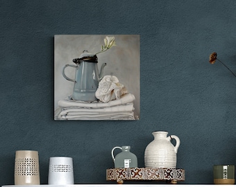 Coffee Pot & Antique Linen Canvas Print Wall Art