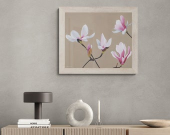 Pink White Magnolia Flower Decorative Wall Art Painting Decor for Living Bedroom or Dining Room