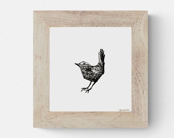 Wren Bird 3D Pen Drawing in Black & White - Garden Wildlife Illustration Nature and Bird Lover Gift