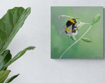 Bumble Bee Acrylic Painting on Canvas - Honey Bee Insect Wall Art Gift for Nature Lover