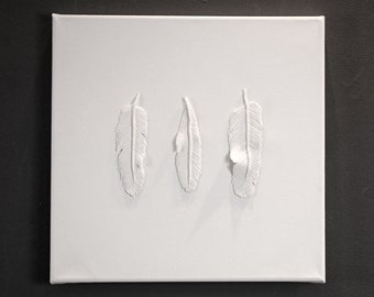 Feathers 3D Wall Art - White on White Feather Wall Hanging Decorative Decor