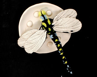 Dragonfly Sculpture - Clay Wall Art Insect on Lotus Bug Wall Sculpture Limited Edition of 20