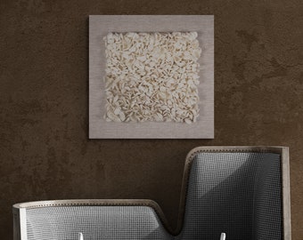 Cream Linen Framed Clay Textured Dimensional Wall Art - Organic Modern 3D Designer Wall Decor