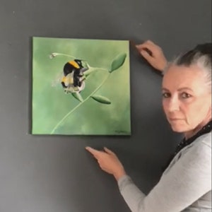 Bumble Bee Acrylic Painting on Canvas - Honey Bee Insect Wall Art Gift for Nature Lover