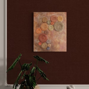 Tree Lichen Painting Abstract Textured Mixed Media Copper and Green Texture Tactile 3D Wall Art image 2