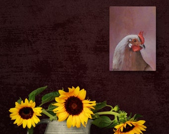 Chicken Hen Bird Original Oil Painting - Wildlife Nature Wall Art