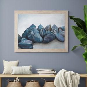 Mussels Seashell Wall Art Nautical Coastal Ocean Beach House Decor in Gray Blue image 1