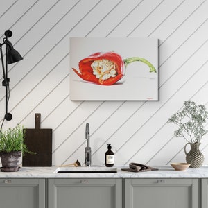 Grande pittura a olio di arte della parete di natura morta di peperone rosso cucina vita iperrealistica su tela