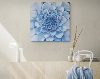 Blue Dahlia Flower Wall Art - Textured Sculptural Bedroom Above Bed or Living Room String Wall Art