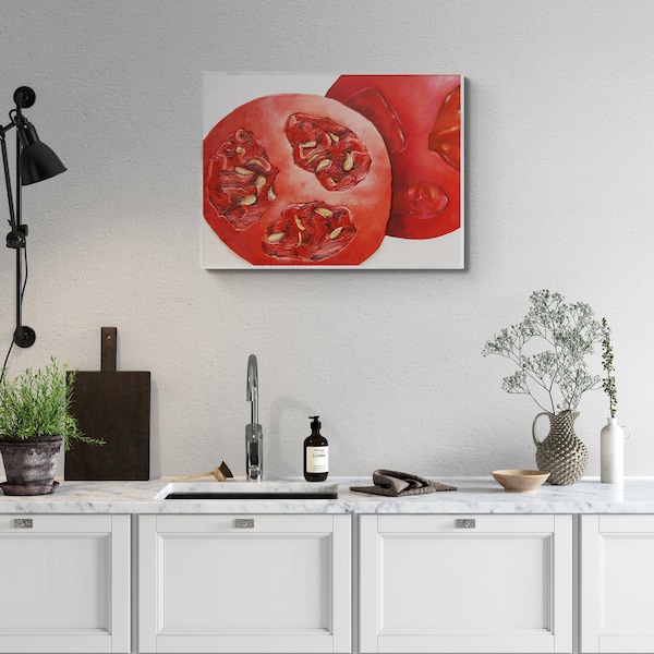 Art mural 3D texturé en relief avec tomate - Décoration murale moderne rouge pour la cuisine