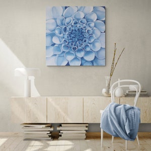 Blue Dahlia Flower Wall Art - Textured Sculptural Bedroom Above Bed or Living Room String Wall Art