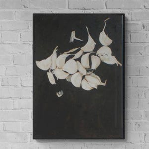 Garlic Still Life Oil Painting | Large Modern Kitchen Wall Food Art for Chefs & Foodies