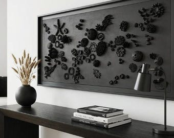 Black 3D Textured Coral Reef Wall Sculpture - Nautical Ocean Wall Art