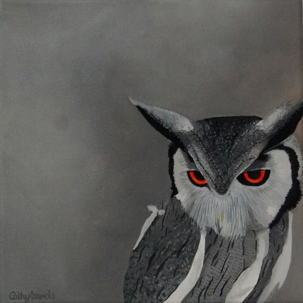 Owl Painting - Bird Painting, Original Oil Painting, White Faced Scopse Owl, Owl Wall Art, Nature Painting, Small Painting on Canvas