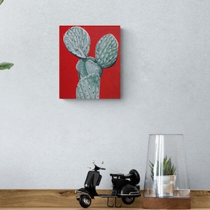 Prickly Pear Cactus 3D Pen Art Painting - Southwest Desert Dimensional Textured Wall Art in Bright Red & Green Boho Decor