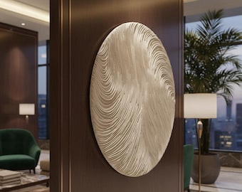 Escultura de pared 3D de arcilla texturizada – Redonda, color blanco roto, decoración minimalista para el hogar, arte de diseño de lujo.